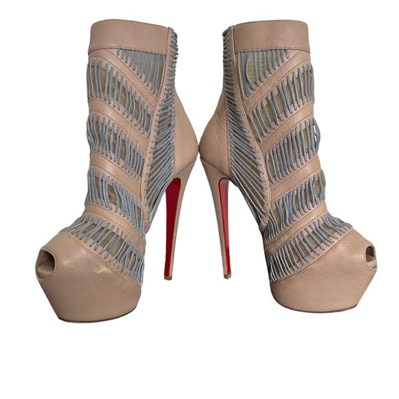 Christian Louboutin Pink and Cream Ankle Booties with Stiletto Heel - Picture 4 of 16